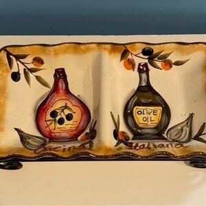 Hand-Painted Ceramic Olive Oil & Vinegar Server Tray - Cream and Multicolor